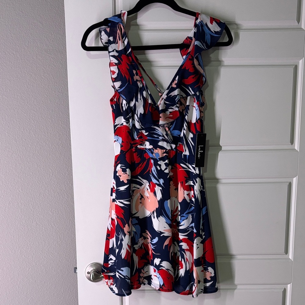 Lulu's V-Neck Floral Mini Dress - Red, Blue, White